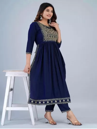 Beautiful Rayon Embroidered Kurti Pant Set