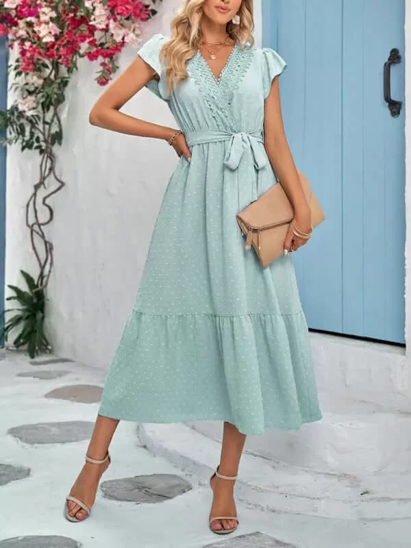 Belted Short Sleeve Maxi Dress