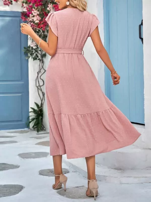 Belted Short Sleeve Maxi Dress