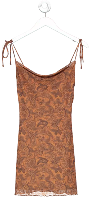 Bershka Brown Paisley Print Mesh Mini Dress UK XS