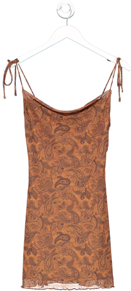 Bershka Brown Paisley Print Mesh Mini Dress UK XS