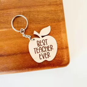 Best Teacher Ever Apple Wooden Keychain