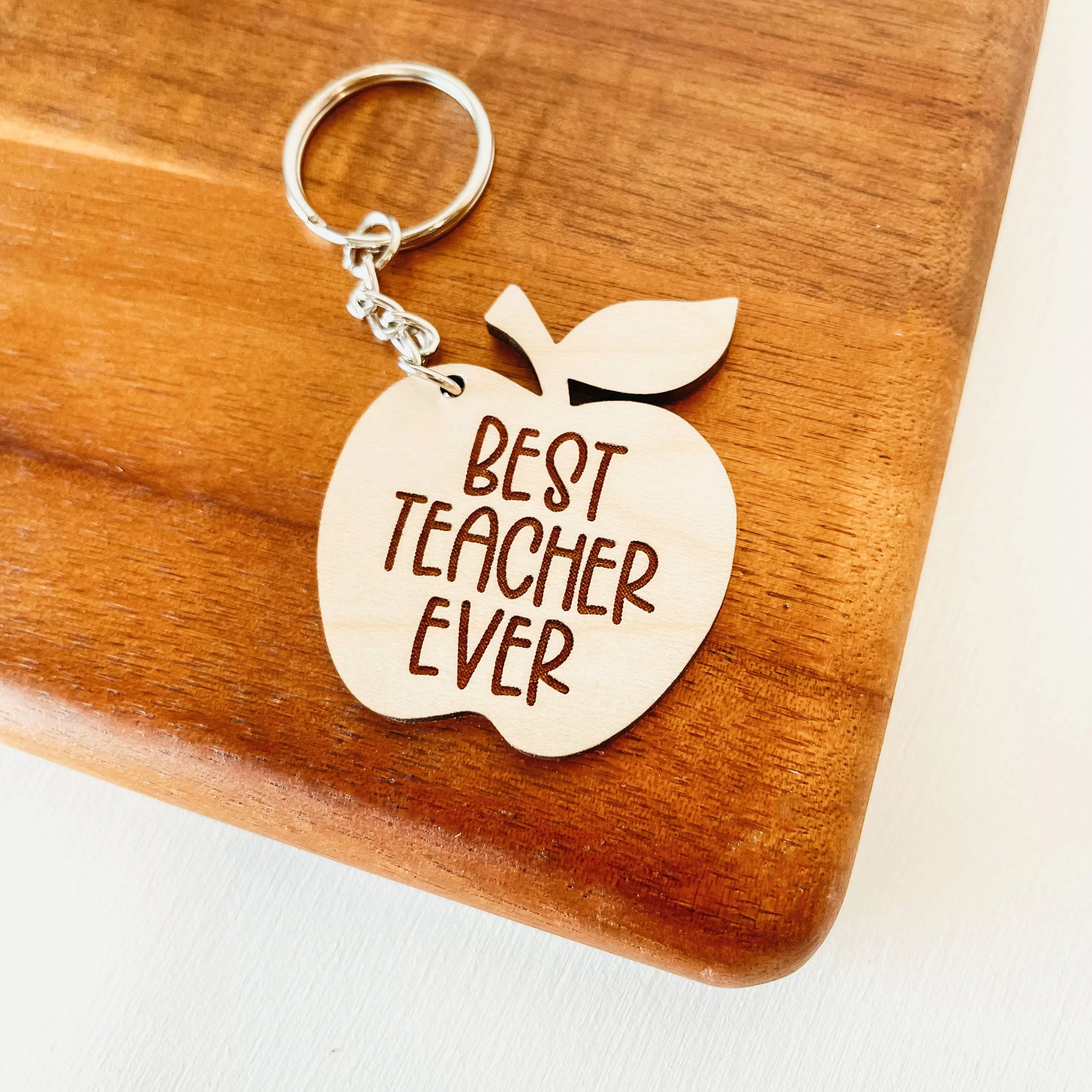 Best Teacher Ever Apple Wooden Keychain