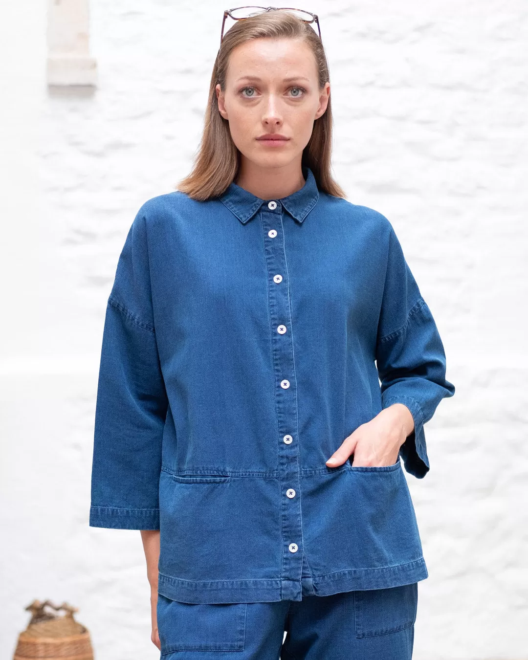 Bibico Anya shirt, textured denim