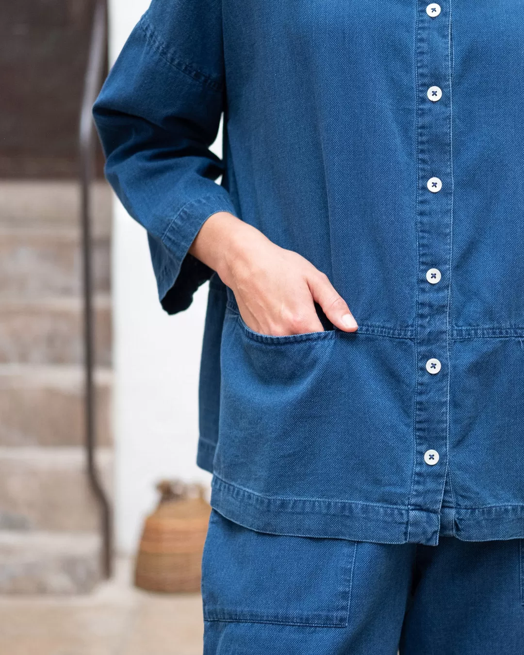 Bibico Anya shirt, textured denim