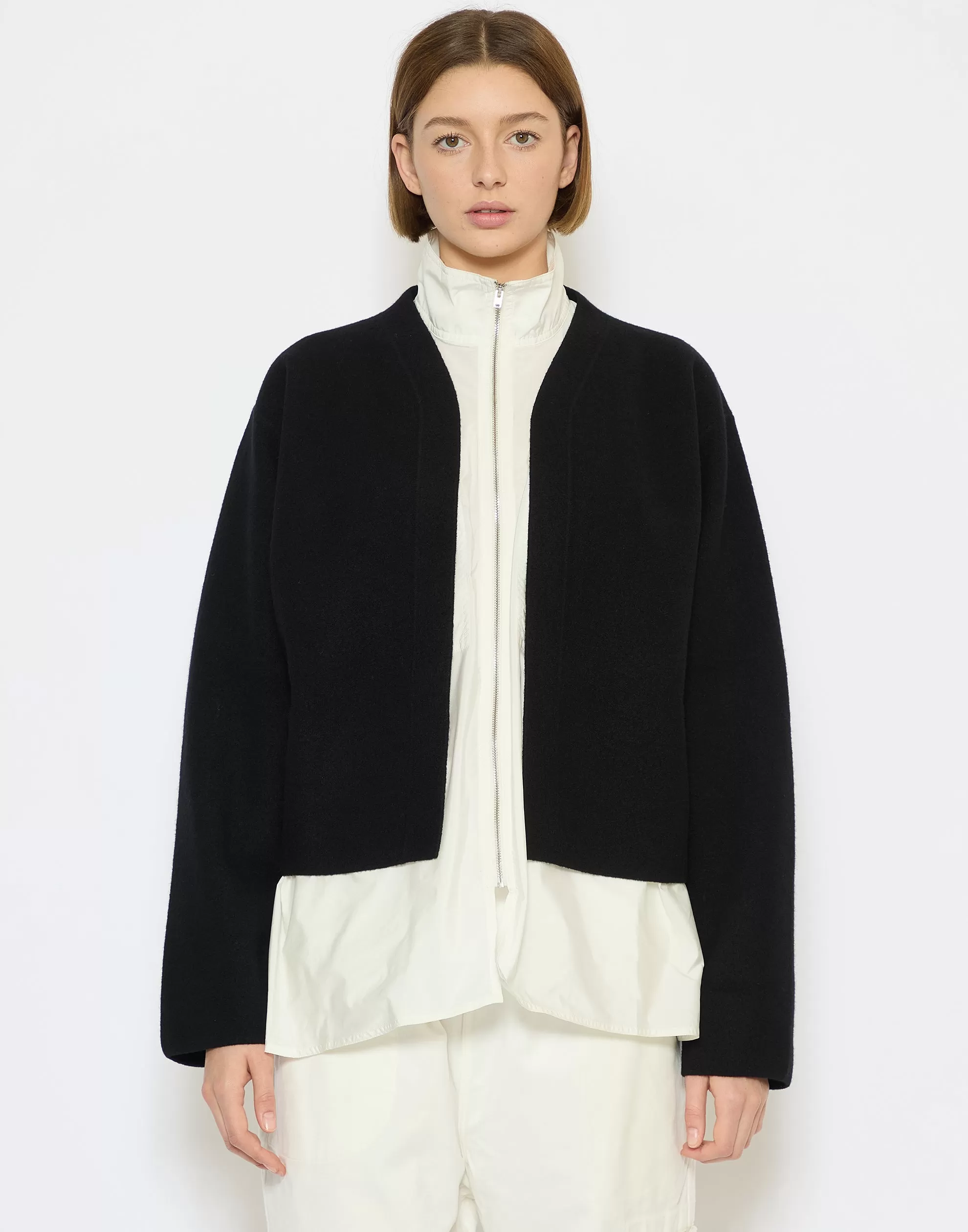 Black Boiled Wool Meet Cardigan