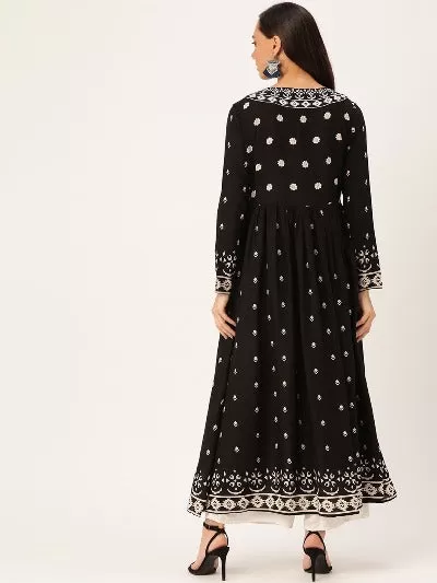 Black Embroidered Pure Rayon Kurti Palazzo Set Of 2