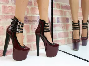 Bordeaux Multi-Strap Platform Pumps High Heel