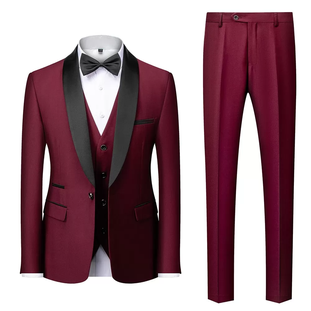 BRADLEY VIP SUITS Men's Fashion Formal 2 Piece & 3 Piece Tuxedo (Jacket   Pants   Vest) Black & Red Suit Set