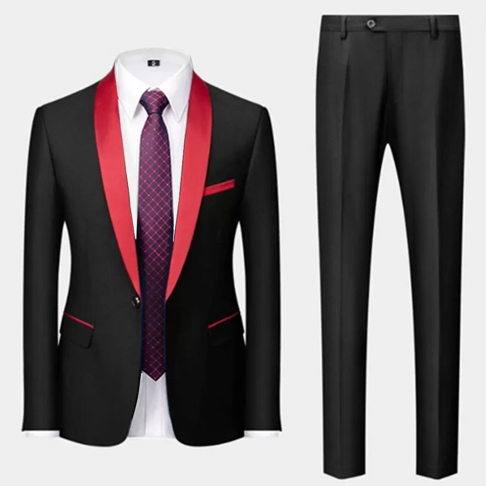 BRADLEY VIP SUITS Men's Fashion Formal 2 Piece & 3 Piece Tuxedo (Jacket   Pants   Vest) Black & Red Suit Set