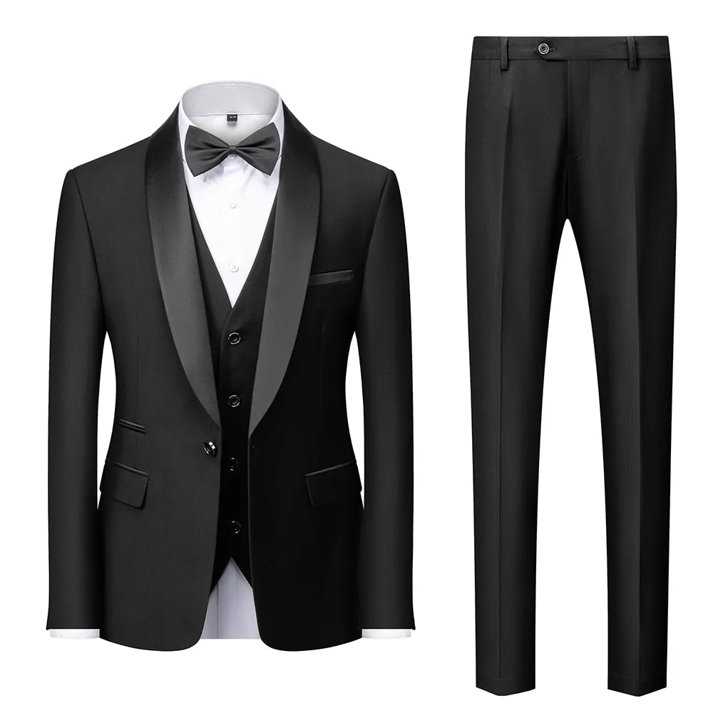 BRADLEY VIP SUITS Men's Fashion Formal 2 Piece & 3 Piece Tuxedo (Jacket   Pants   Vest) Black & Red Suit Set