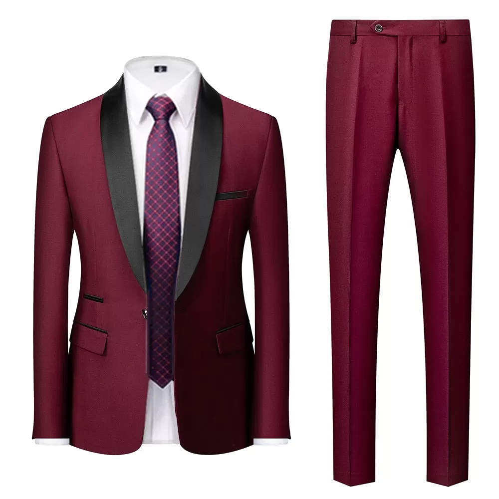 BRADLEY VIP SUITS Men's Fashion Formal 2 Piece & 3 Piece Tuxedo (Jacket   Pants   Vest) Burgundy Red & Black Suit Set