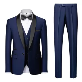 BRADLEY VIP SUITS Men's Fashion Formal 2 Piece & 3 Piece Tuxedo (Jacket   Pants   Vest) Navy Blue & Black Suit Set