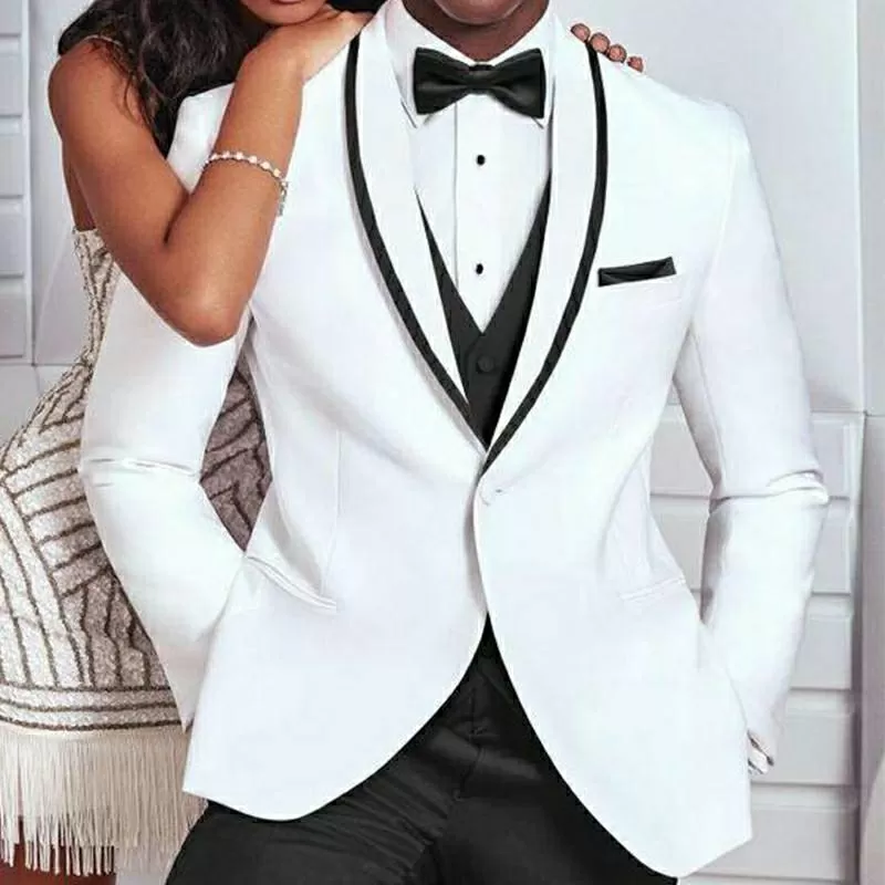 BRADLEY VIP SUITS Men's Fashion Formal 3 Piece Black & White Tuxedo (Jacket   Pants   Vest) Suit Set