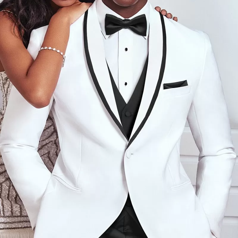 BRADLEY VIP SUITS Men's Fashion Formal 3 Piece Black & White Tuxedo (Jacket   Pants   Vest) Suit Set