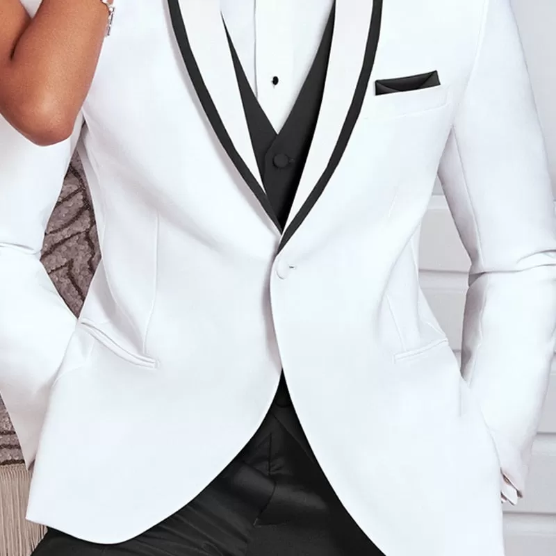 BRADLEY VIP SUITS Men's Fashion Formal 3 Piece Black & White Tuxedo (Jacket   Pants   Vest) Suit Set