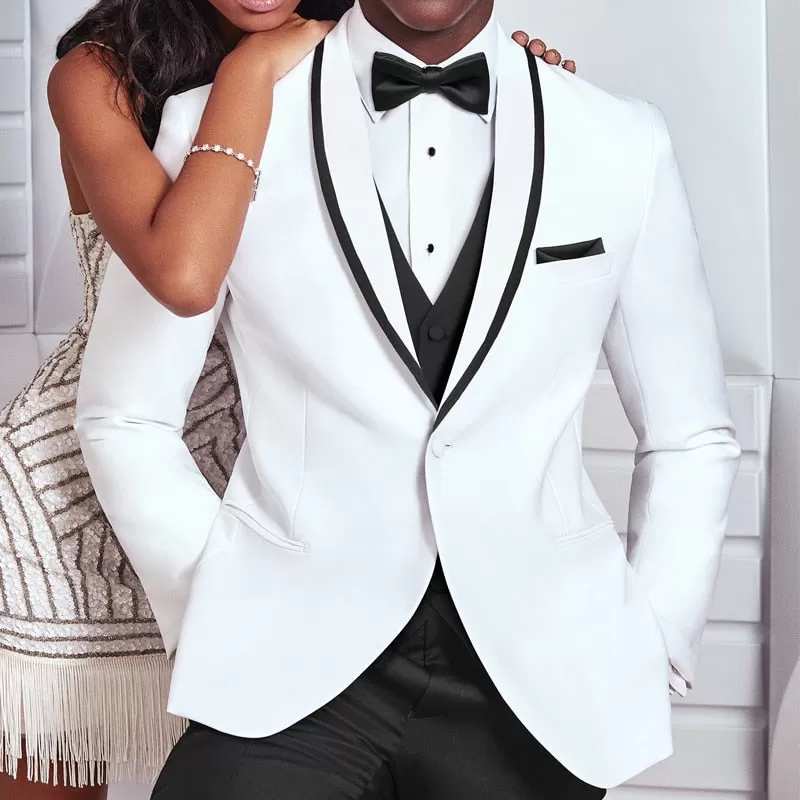 BRADLEY VIP SUITS Men's Fashion Formal 3 Piece Black & White Tuxedo (Jacket   Pants   Vest) Suit Set