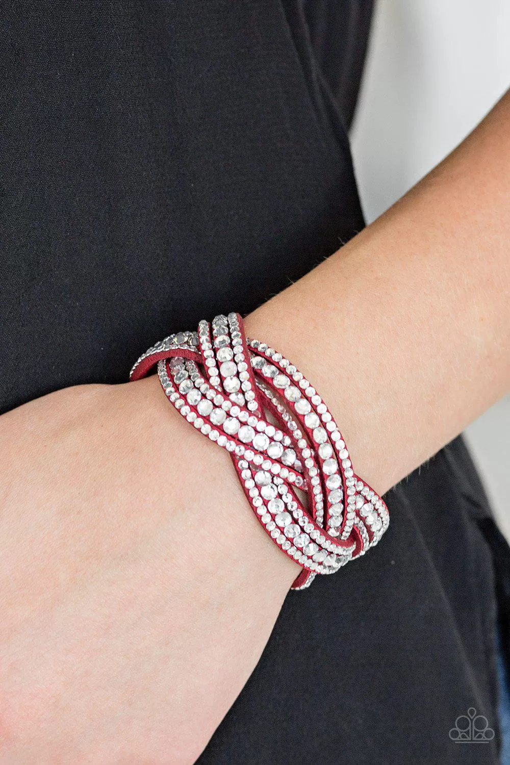 Bring On The Bling Red Braided Wrap Snap Bracelet - Paparazzi Accessories