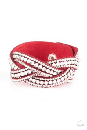 Bring On The Bling Red Braided Wrap Snap Bracelet - Paparazzi Accessories