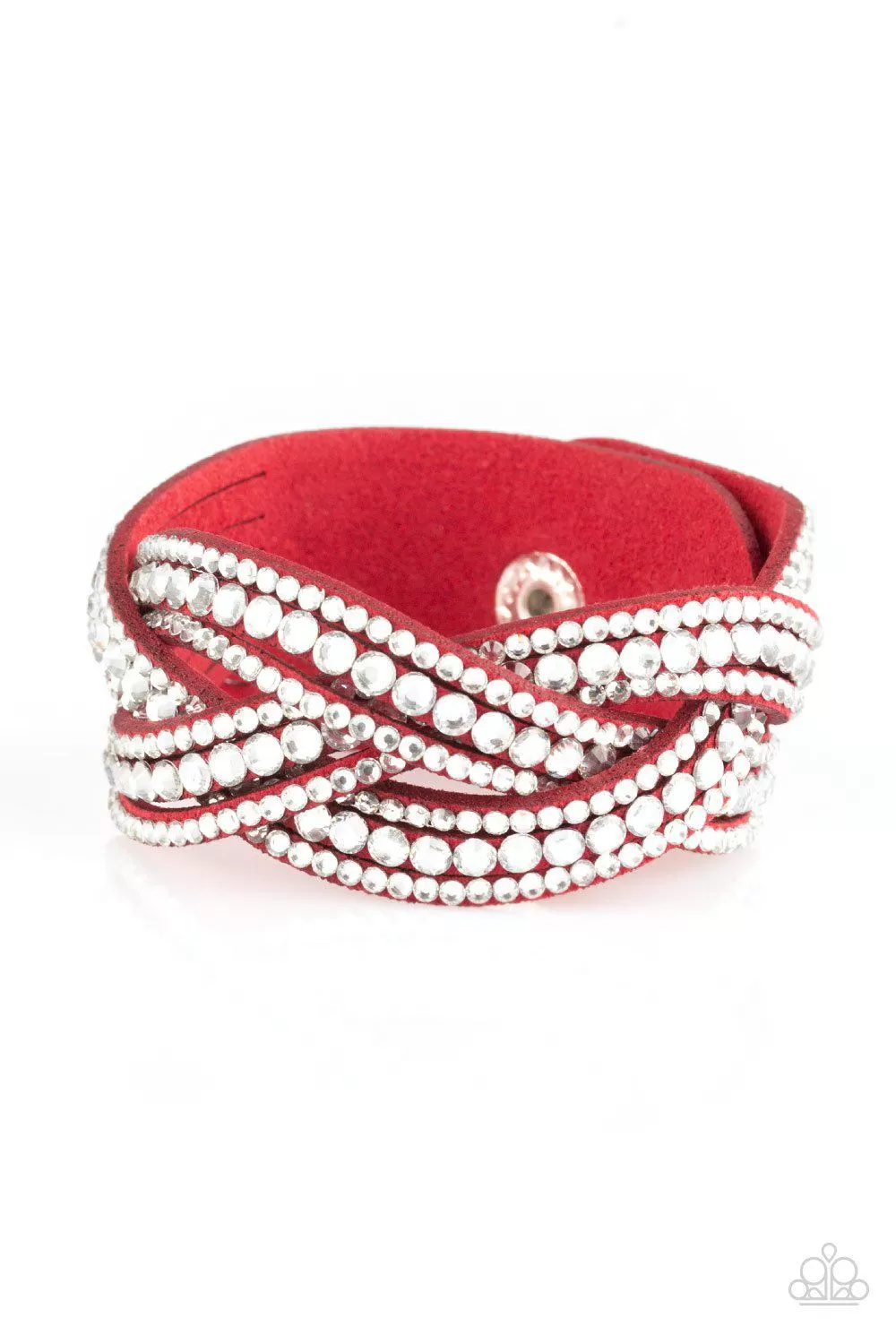 Bring On The Bling Red Braided Wrap Snap Bracelet - Paparazzi Accessories