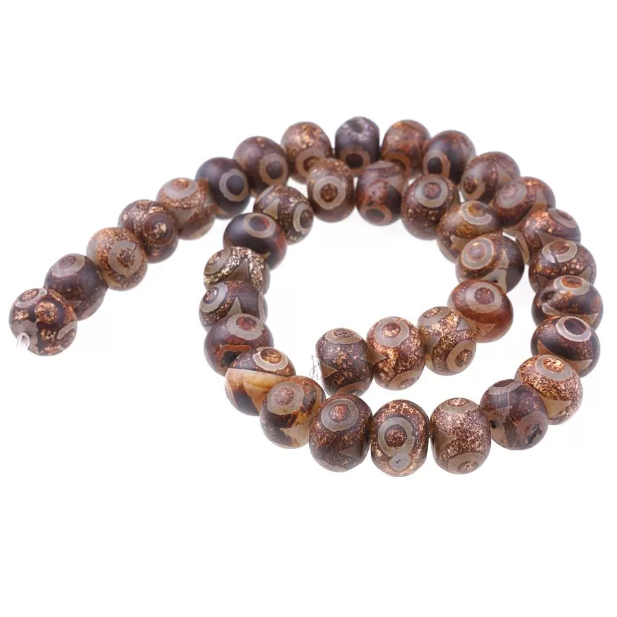 Brown DZI Agate 10x13mm Rondelle Eye Pattern 15-16 Inch