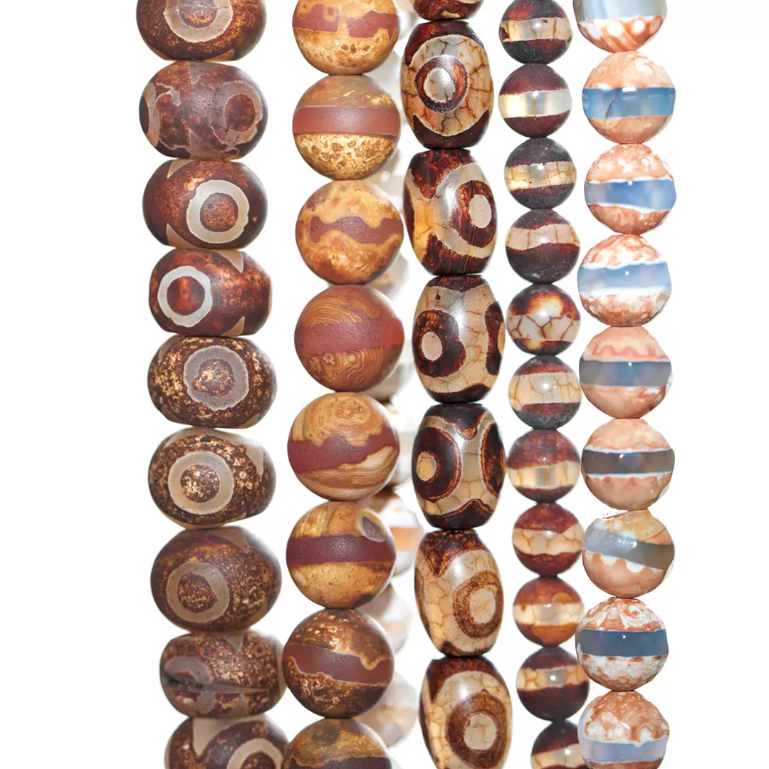 Brown DZI Agate 10x13mm Rondelle Eye Pattern 15-16 Inch