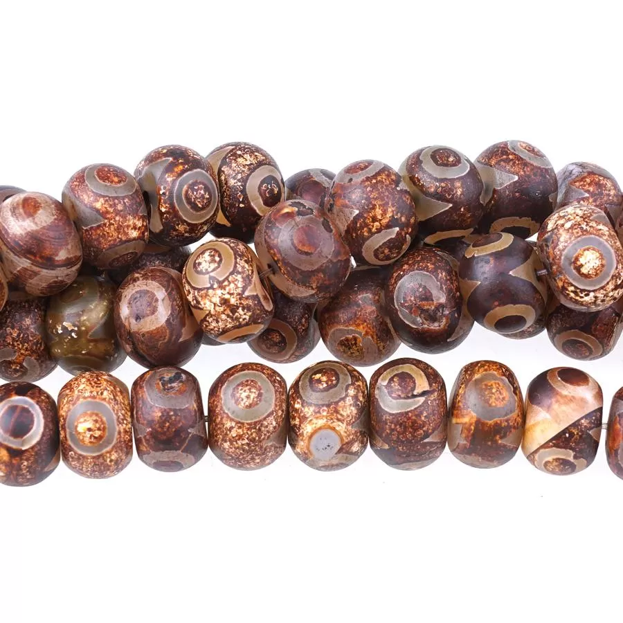 Brown DZI Agate 10x13mm Rondelle Eye Pattern 15-16 Inch