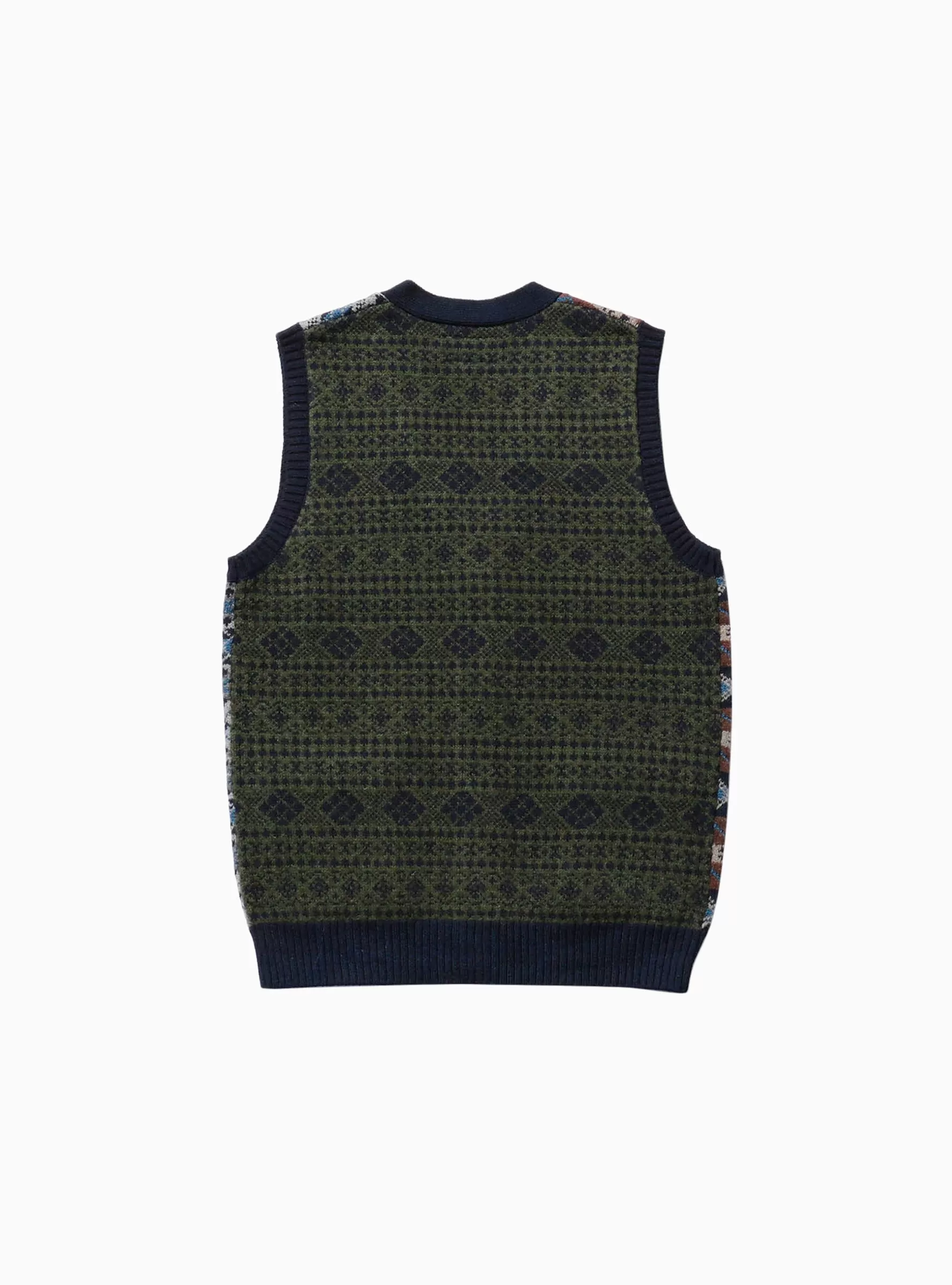 Button Knit Vest Fair Isle Indigo