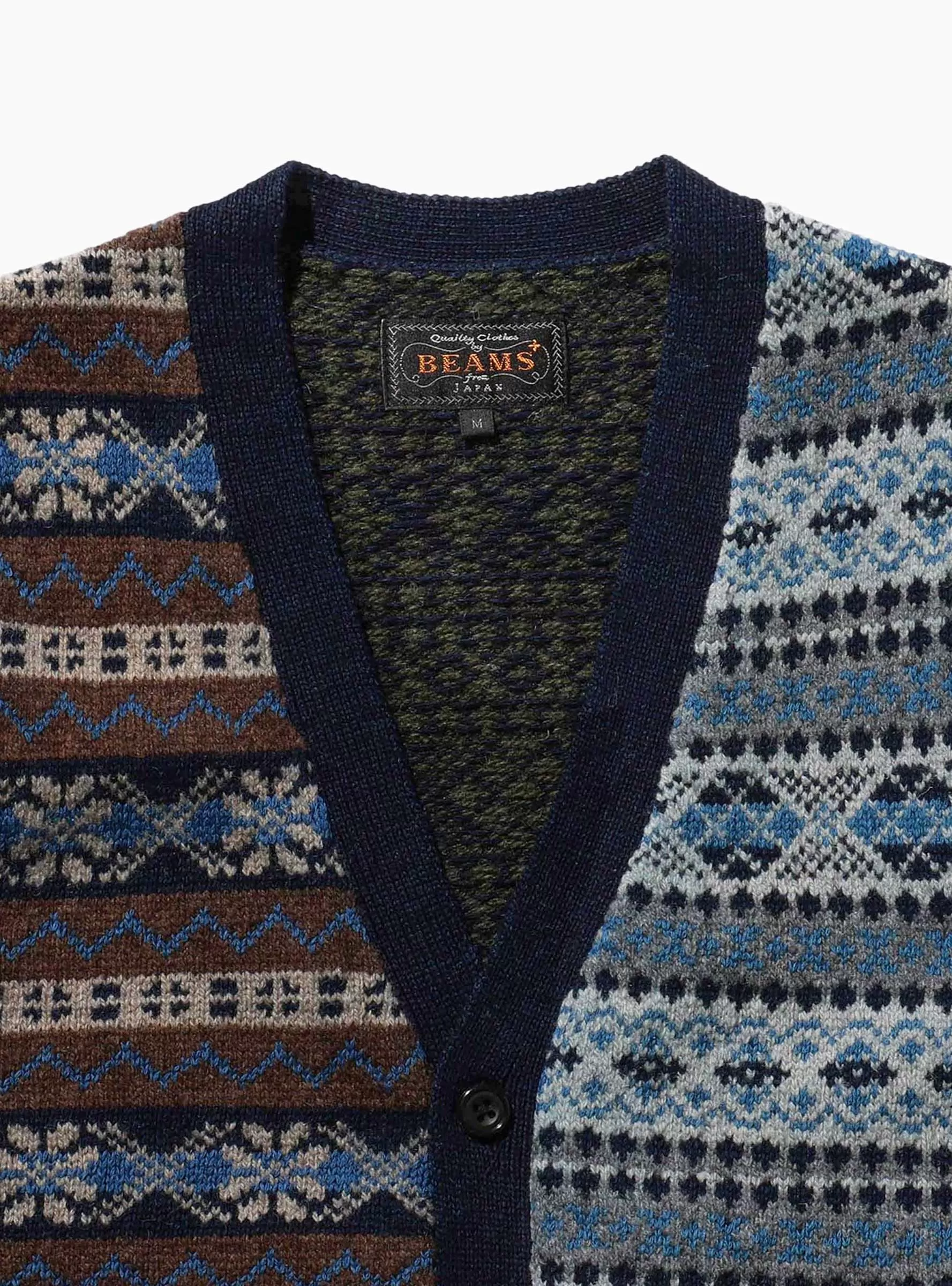 Button Knit Vest Fair Isle Indigo