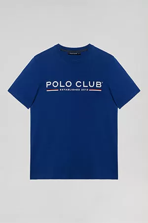 Camiseta básica azul royal con print icónico en el pecho