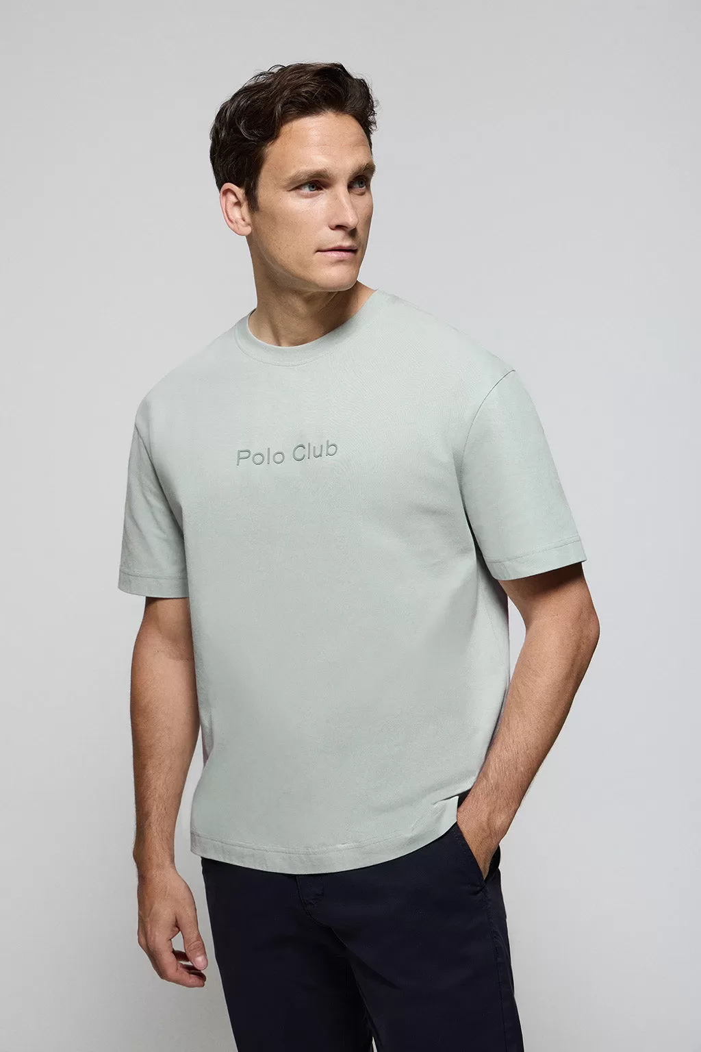 Camiseta gris azulado Saul relaxed fit de acabado peach effect con logo Minimal Combo Polo Club