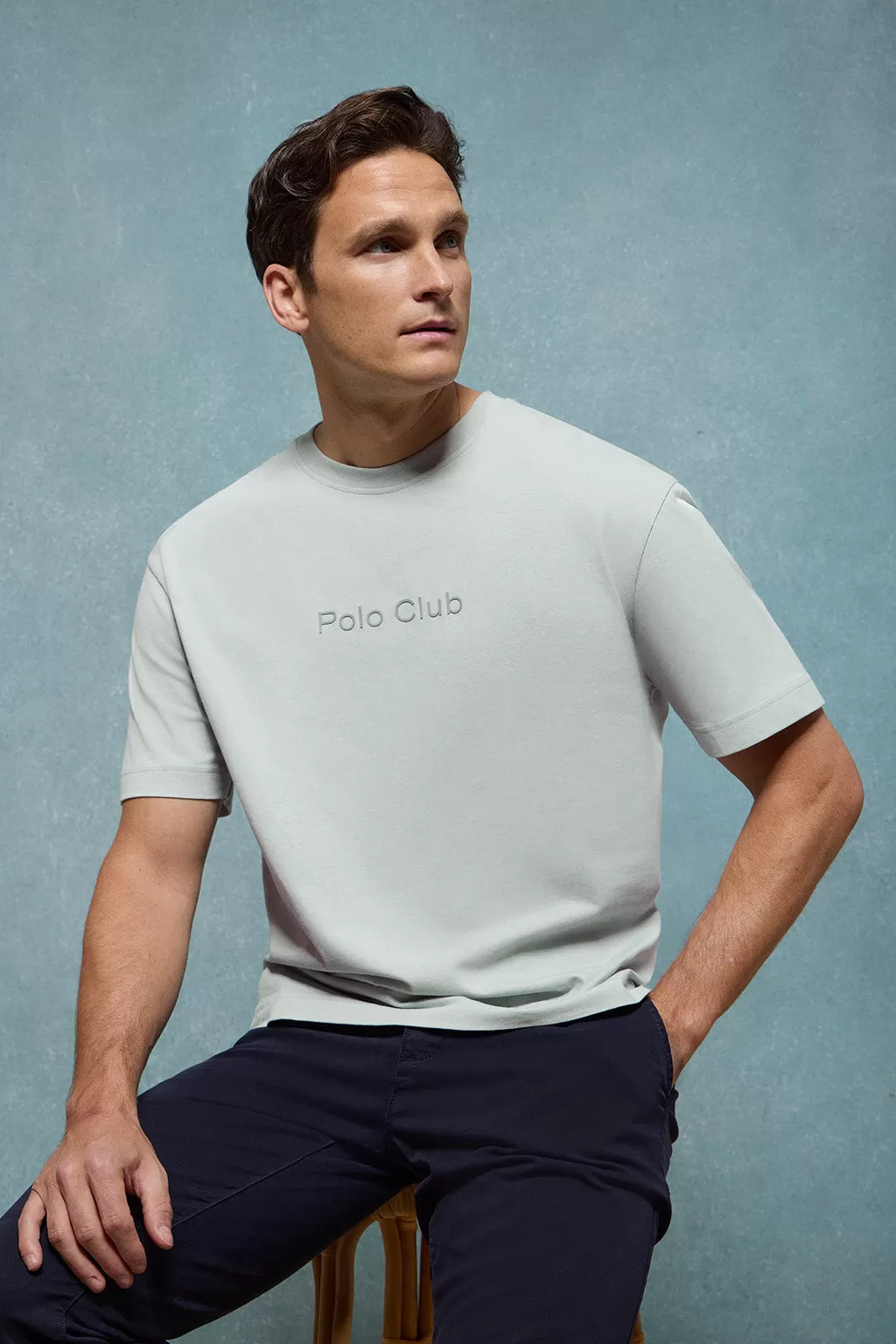 Camiseta gris azulado Saul relaxed fit de acabado peach effect con logo Minimal Combo Polo Club