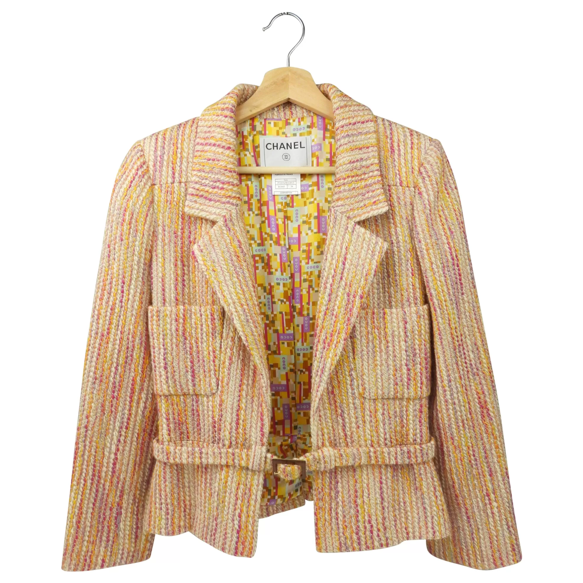 Chanel 01A Multicolor Wool Tweed Cropped Belted Jacket - 38