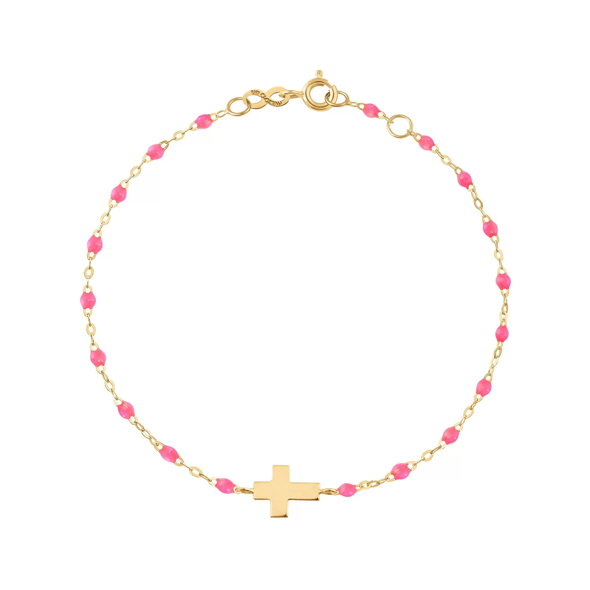 Child Cross Charm Classic Gigi Pink bracelet, Yellow Gold, 5.9"