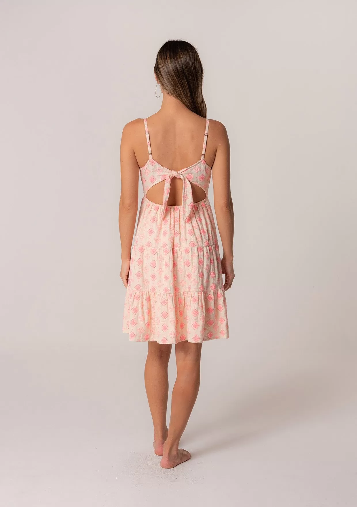 Clara Embroidered Mini Dress, Natural/Pink