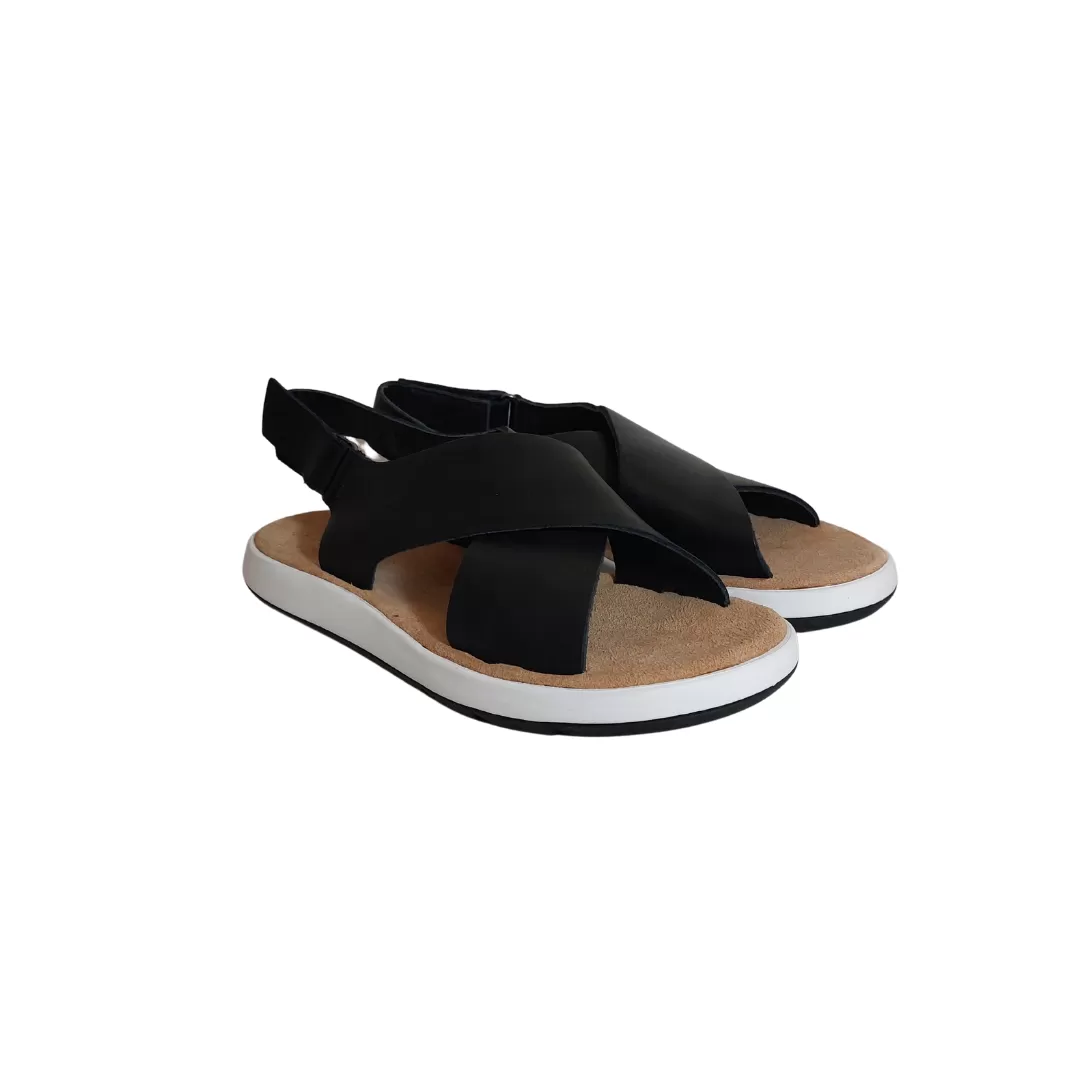 Clark's 'Jemsa' Black Leather Criss-cross Cushioned Sandals | Brand New |