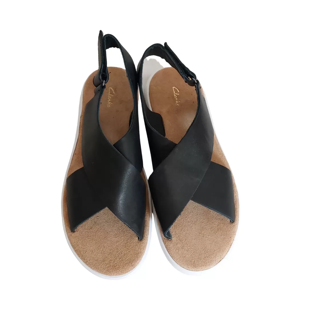 Clark's 'Jemsa' Black Leather Criss-cross Cushioned Sandals | Brand New |