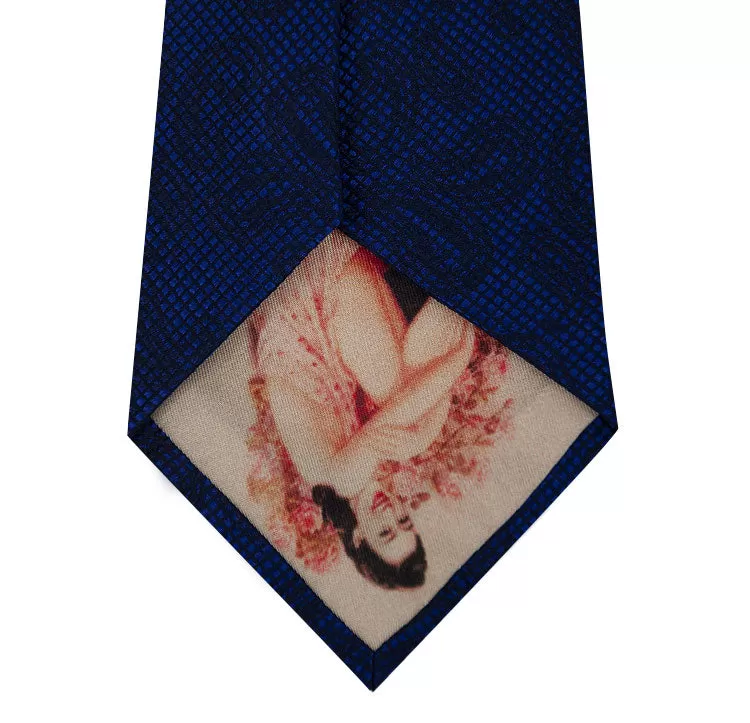 Cobalt Blue with Black Paisley Pattern Silk Tie