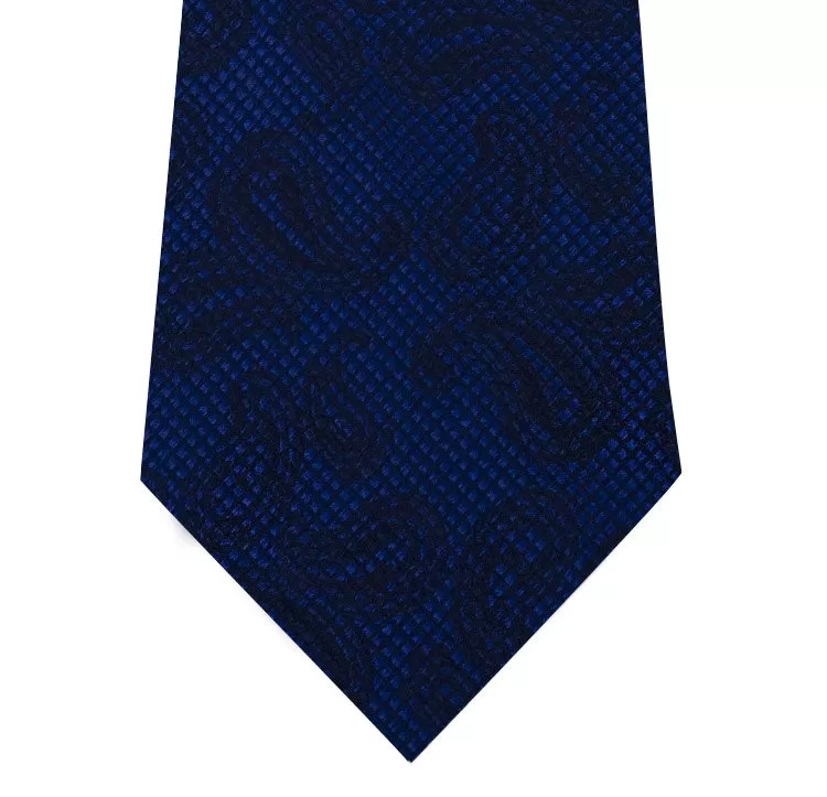 Cobalt Blue with Black Paisley Pattern Silk Tie