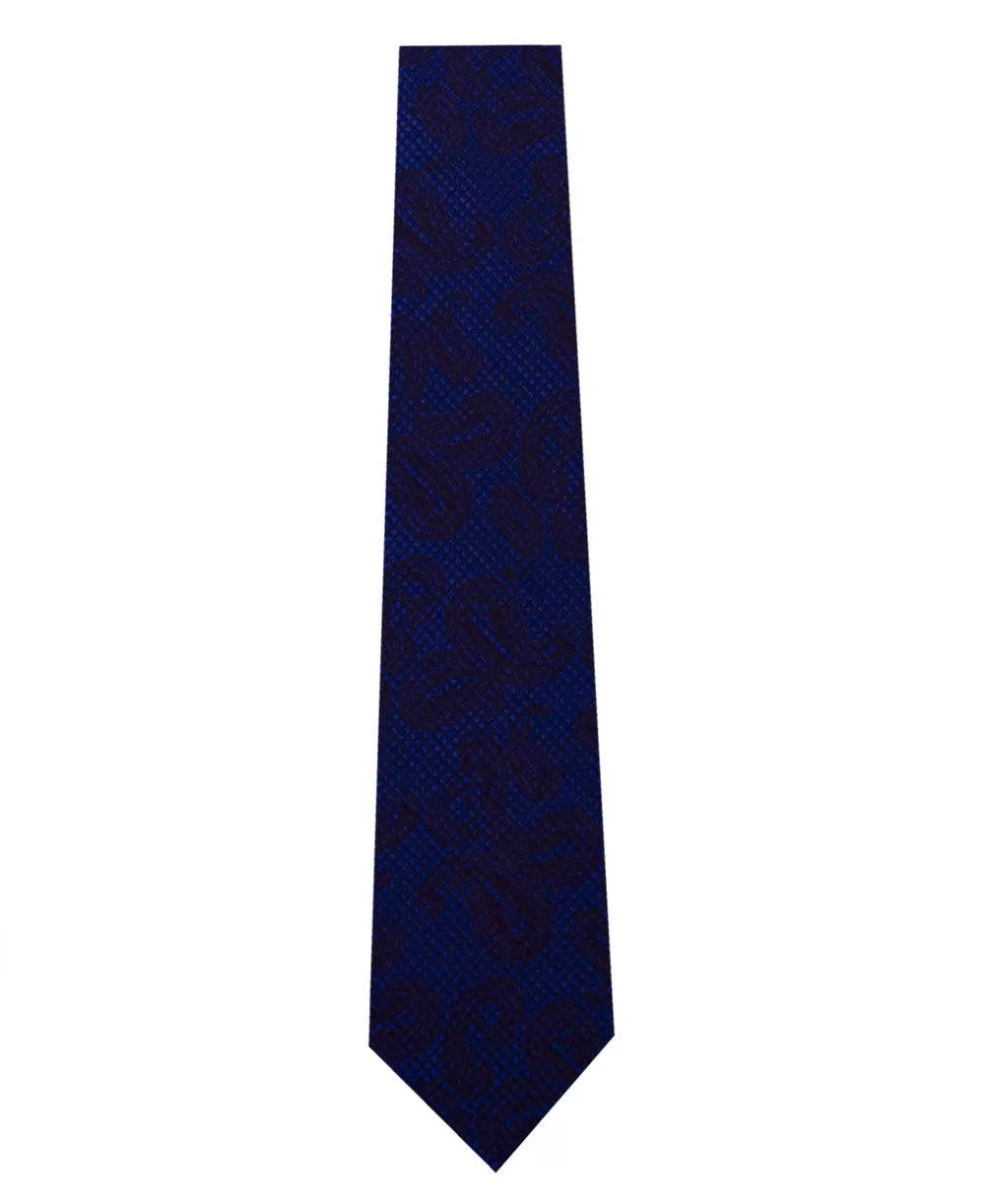 Cobalt Blue with Black Paisley Pattern Silk Tie