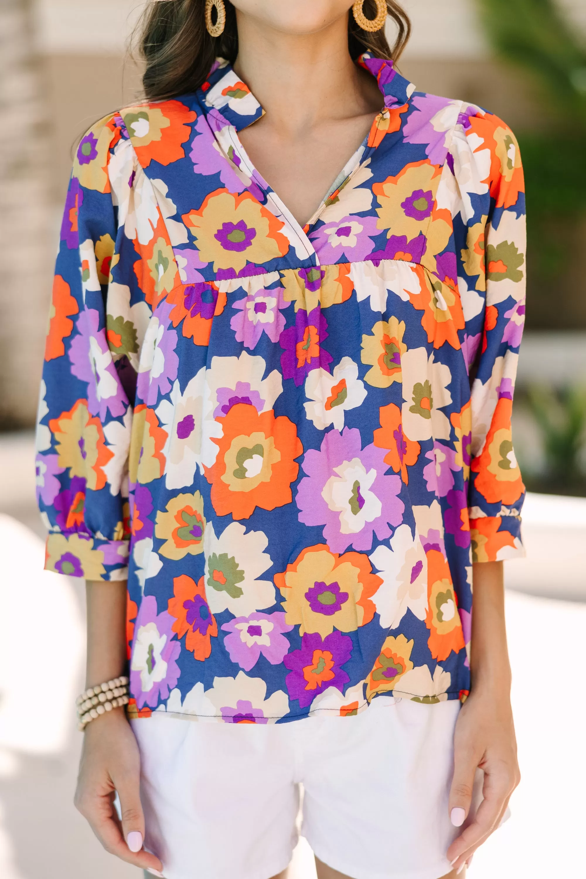 Committed To You Navy Blue Floral Blouse