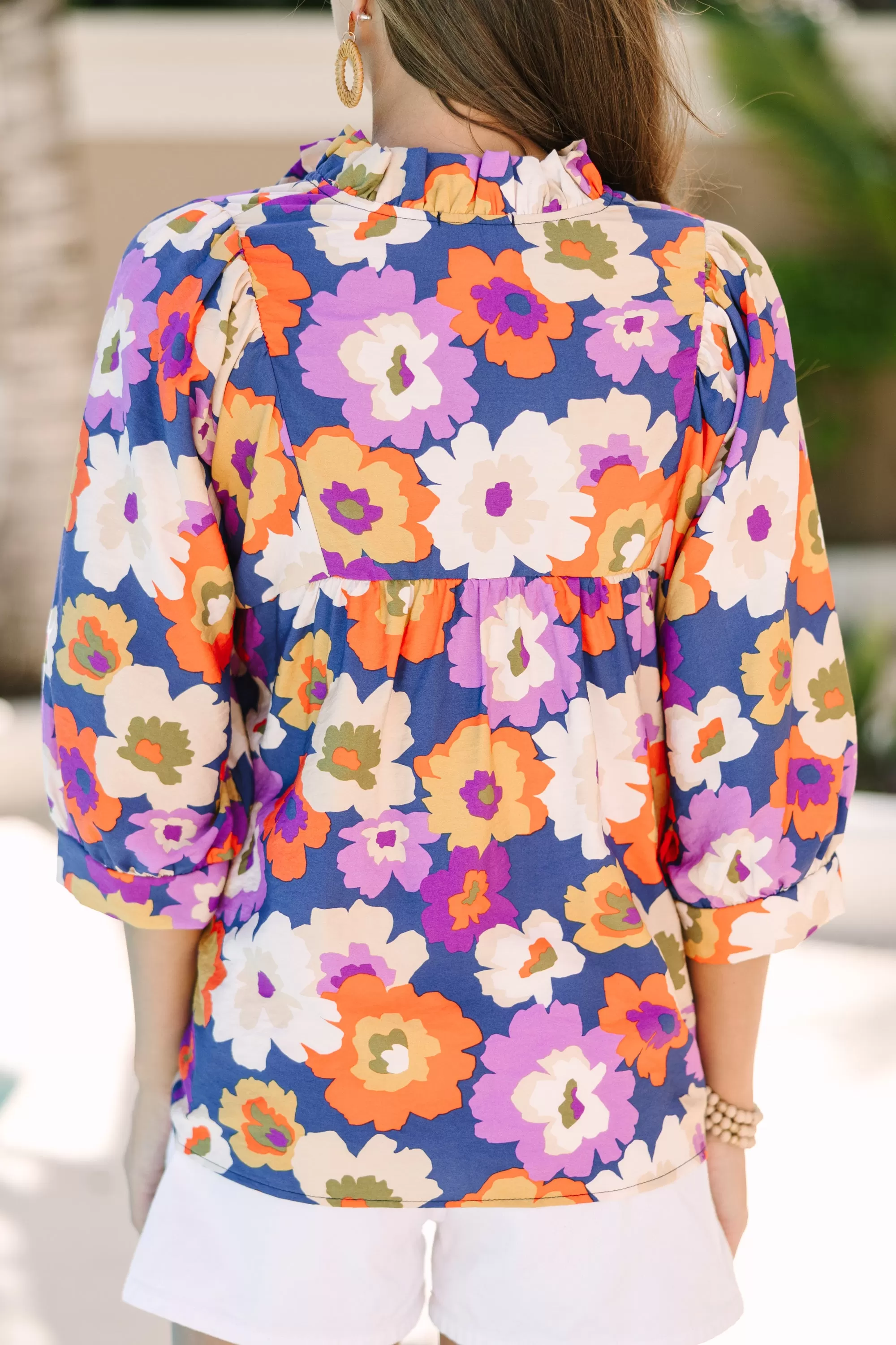 Committed To You Navy Blue Floral Blouse