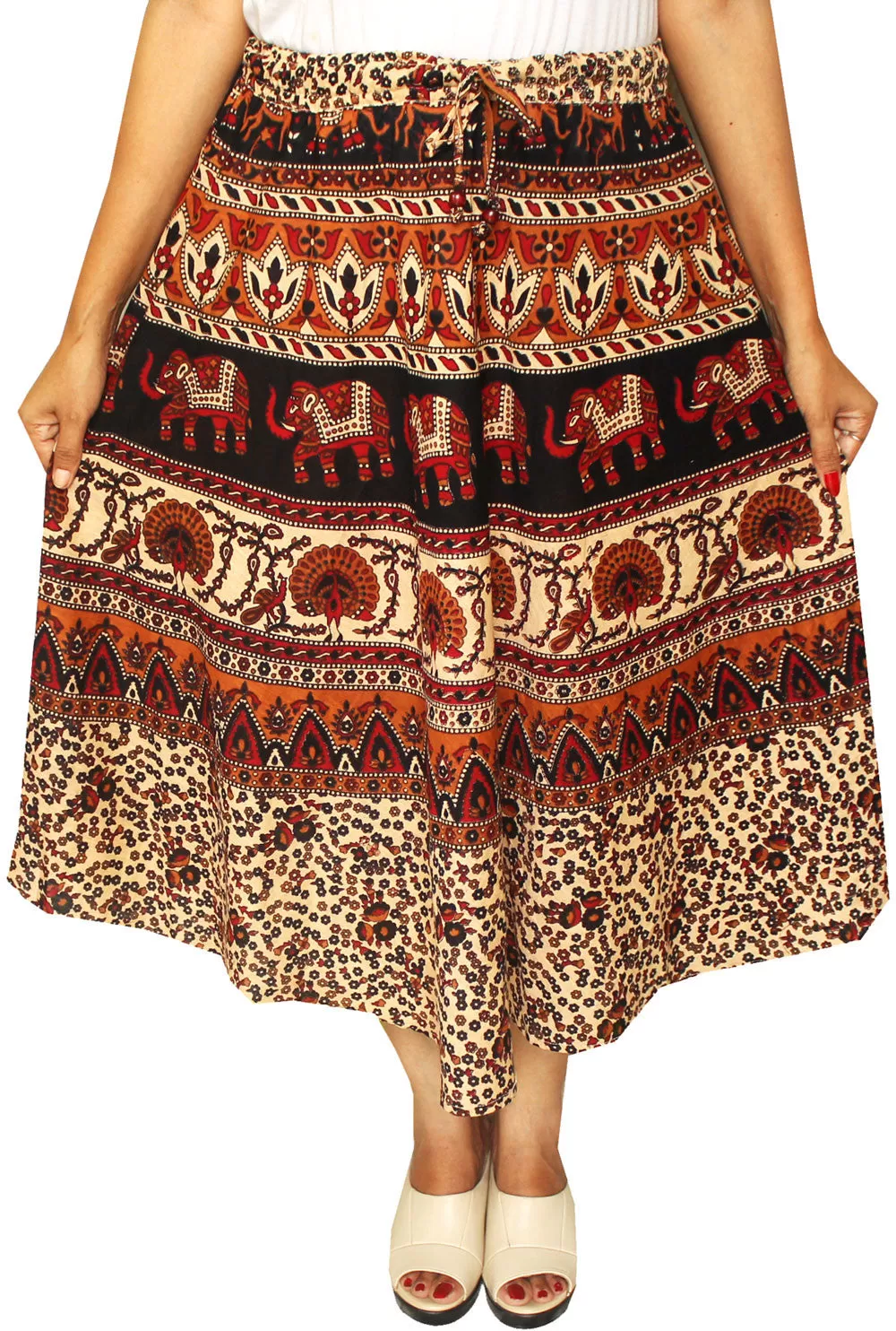 Cotton Printed Long Skirt Womens Indian Clothing (Maroon)