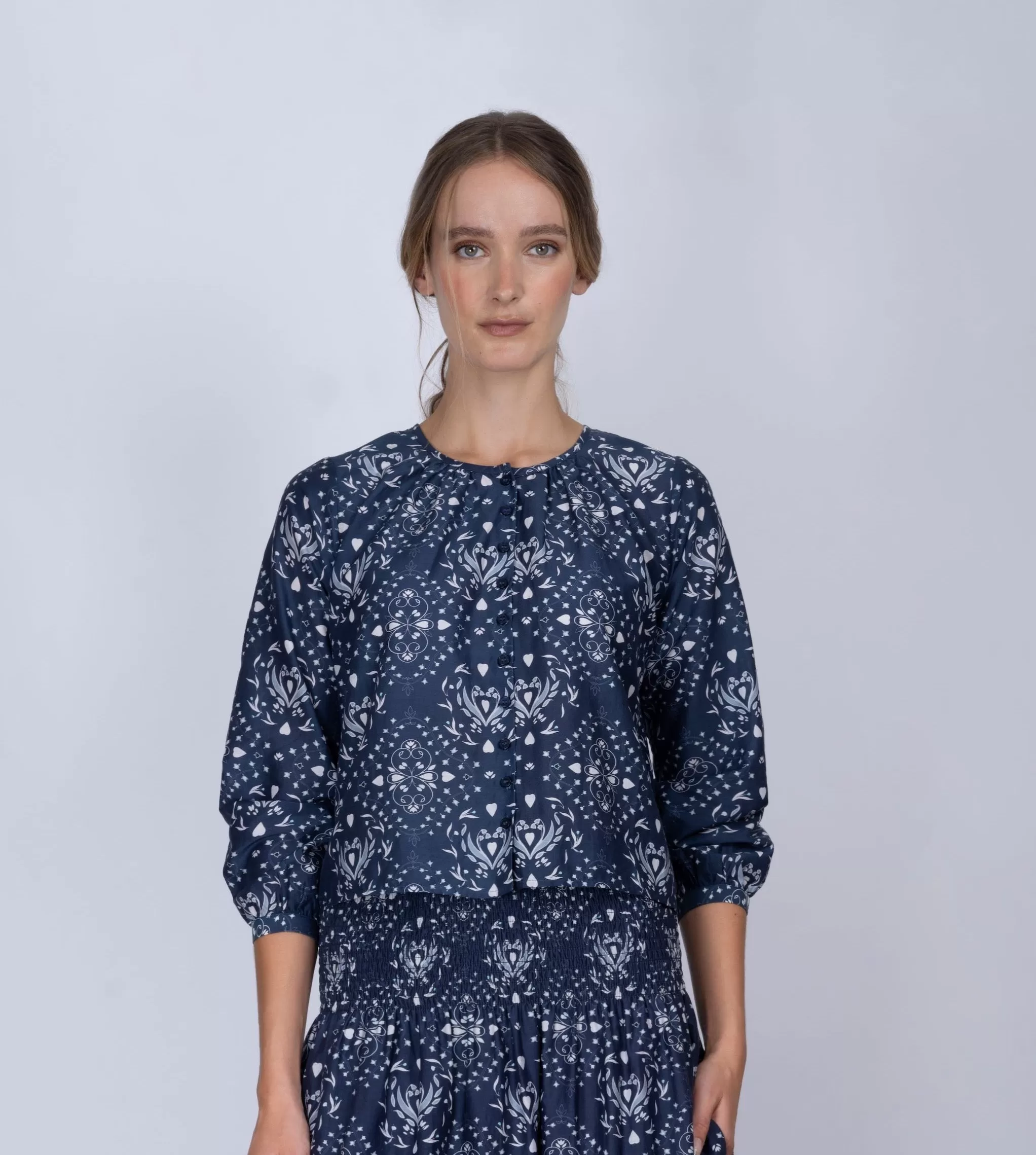 Cotton-silk VETT Shirt in Heartwood print