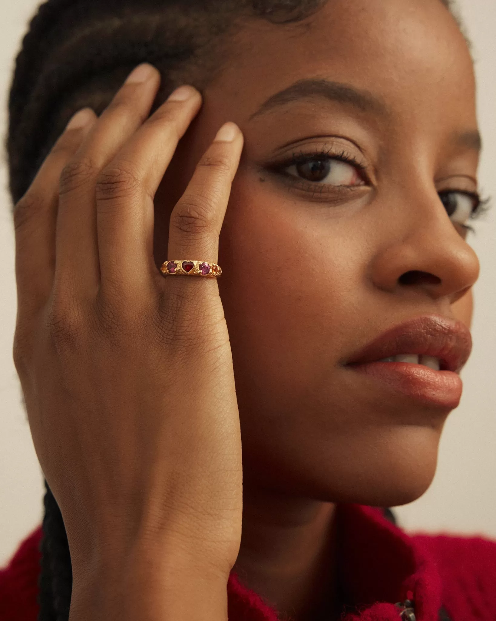 Coup de Foudre Ring in 14k Gold with Garnet, Rubies and Citrines