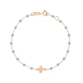 Cross Charm Classic Gigi Aqua bracelet, Rose Gold, 6.7"