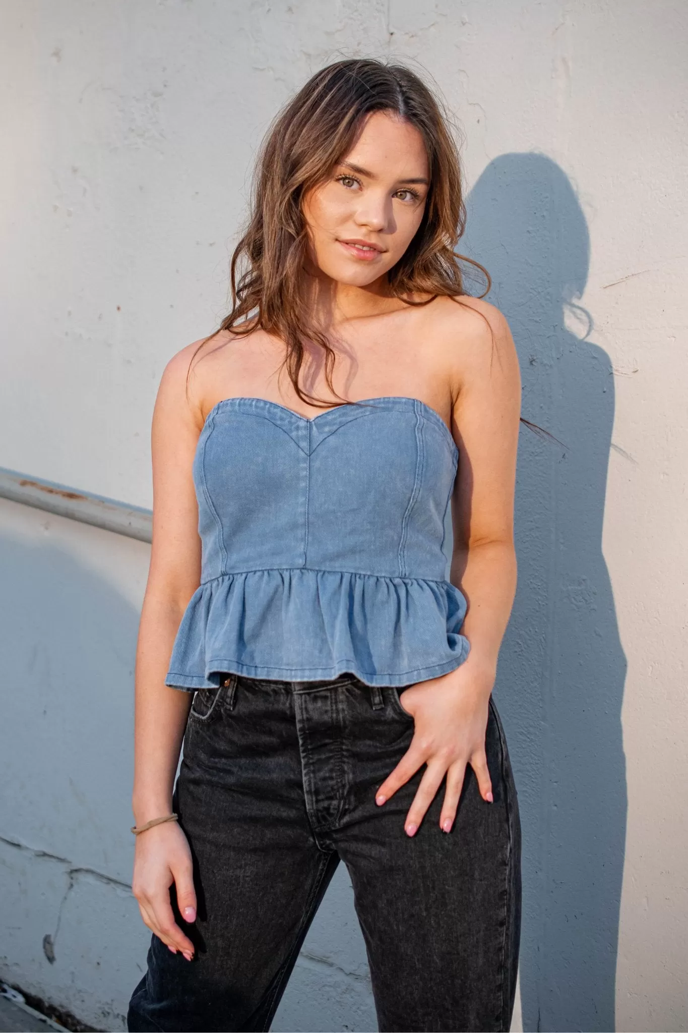 Denim Blues Strapless Blouse