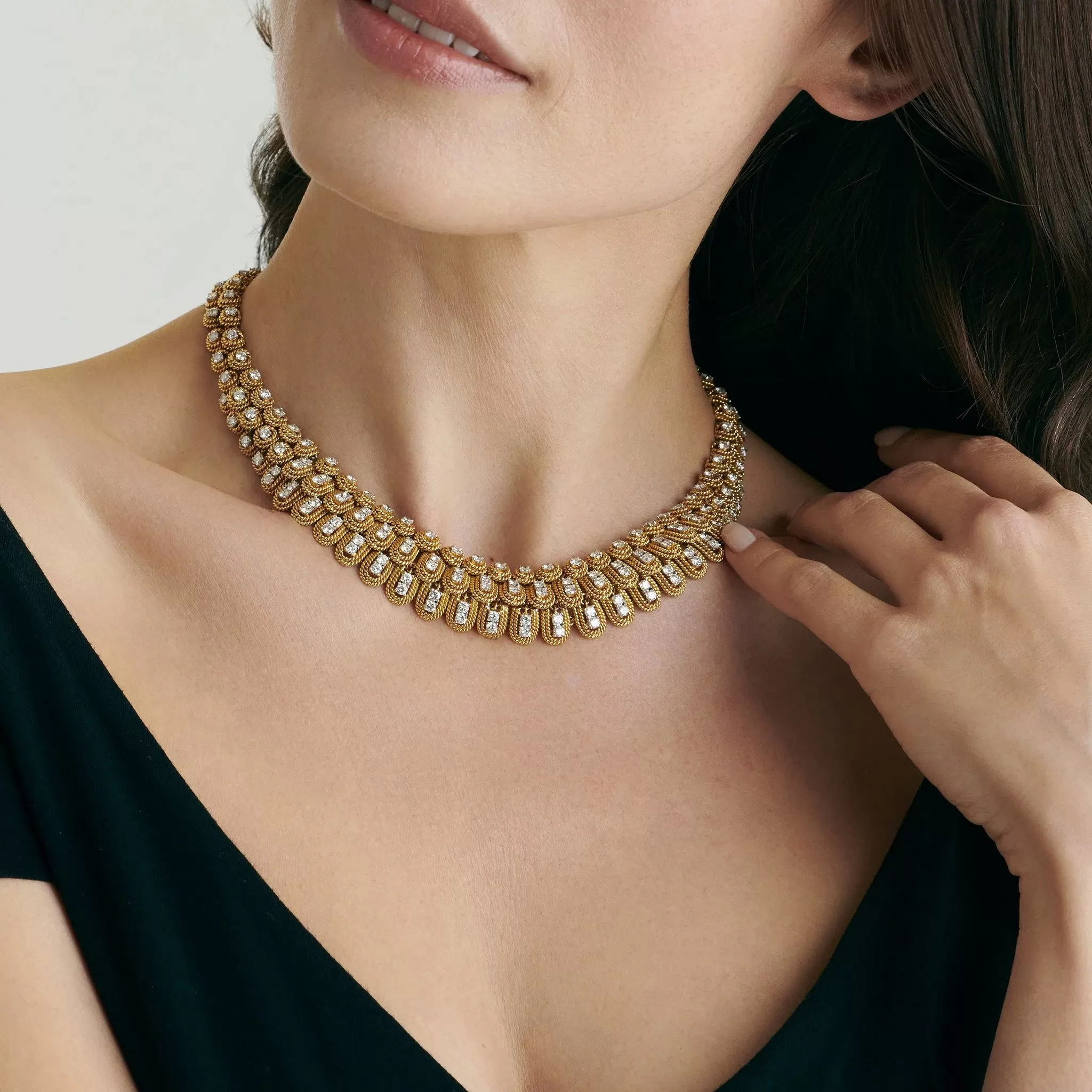 Diamond Layered Rope Collar Necklace