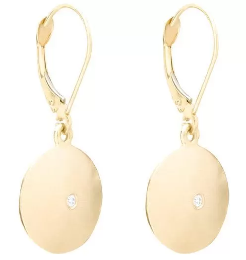 Domed Dangle Disk Earrings With Diamond