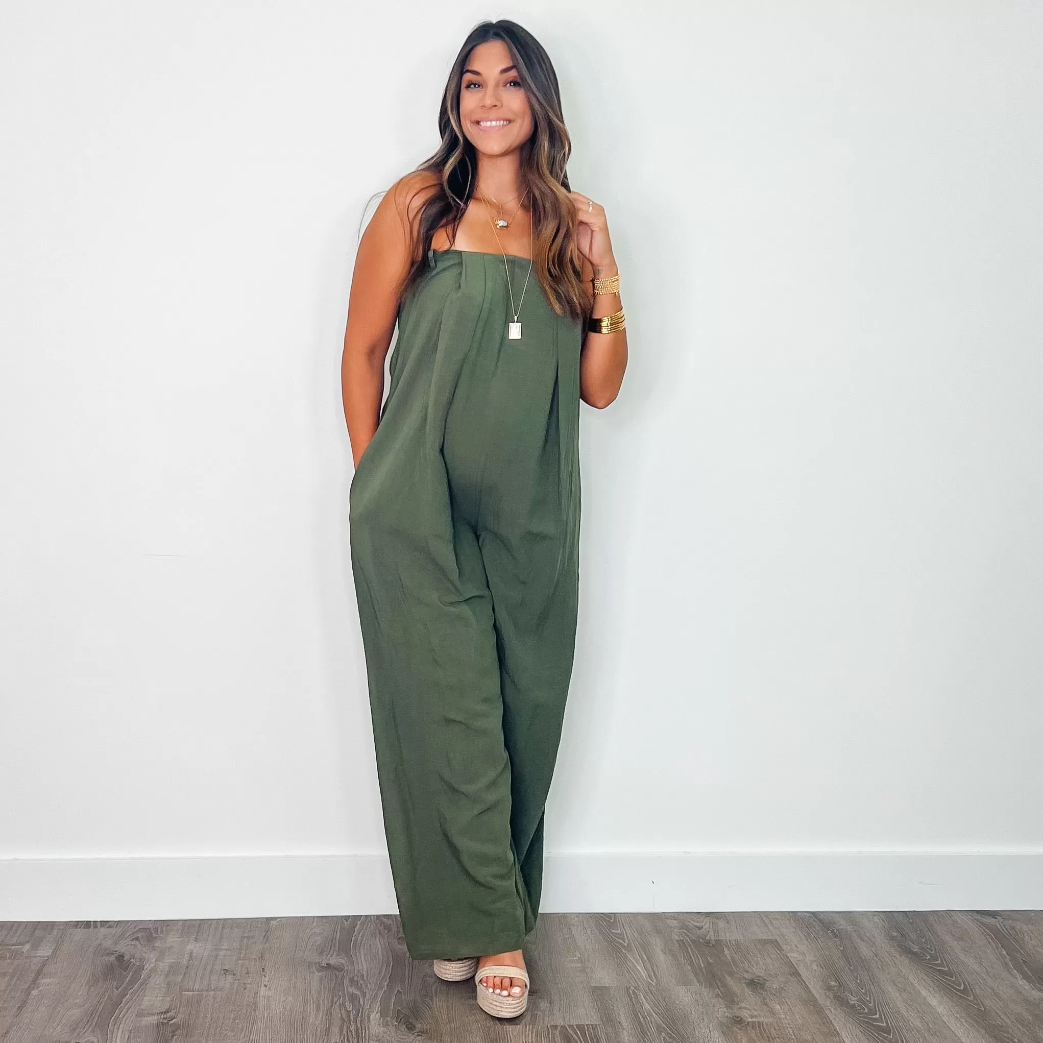 Donatella Olive Belted Romper